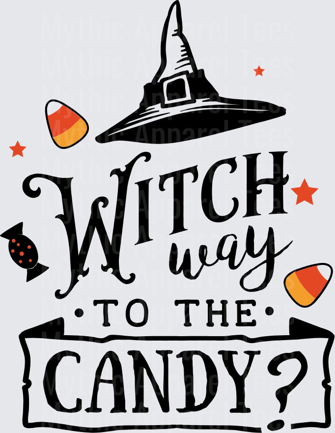 Witch Way To The Candy Halloween Witch Hat Candy Corn Stars Typography