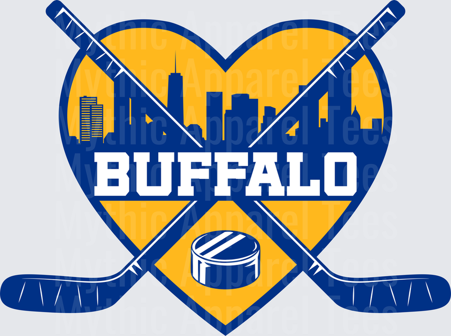 NHL Teams Buffalo Sabres Heart Skyline Crossed Hockey Sticks Puck