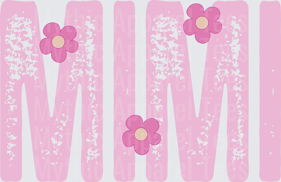 Pink Distressed MIMI Letters with Floral Daisy Accents Grandmother Name Design