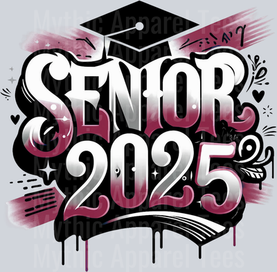 0035 Senior 2025 Airburshed Maroon and Black 1 DTF 2025 Senior Graduation Transfers