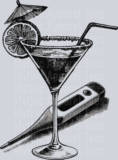Cocktail and Thermometer Black DTF Nurse Transfers