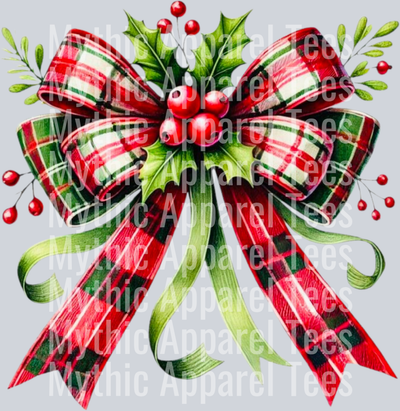 Christmas Holly Bow – DTF Heat Transfer – Holiday Christmas Design