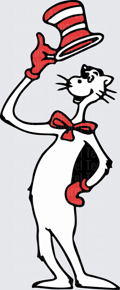 Dr. Seuss Cat in the Hat Tipping Red and White Striped Top Hat with Red Bow Tie