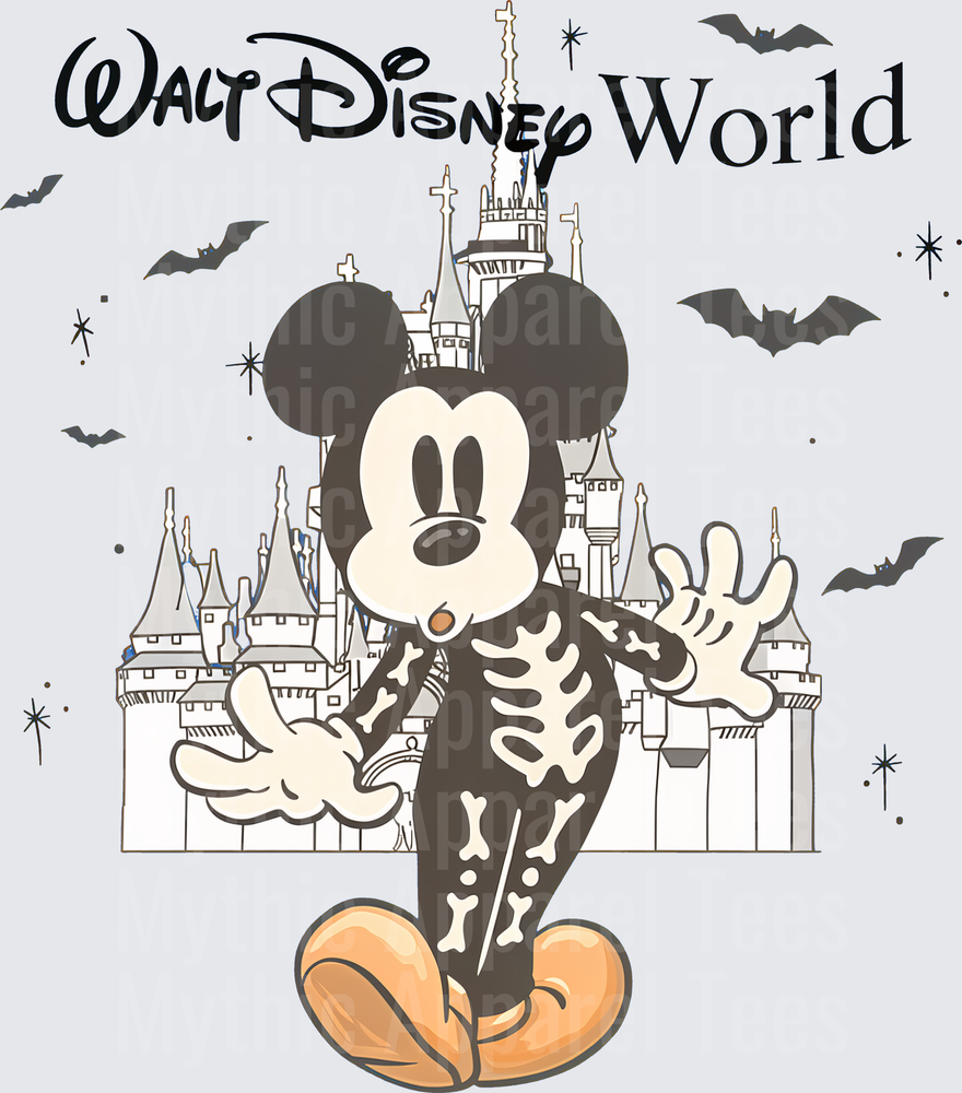 Mickey Mouse Skeleton Costume Halloween Walt Disney World Castle Bats Spooky