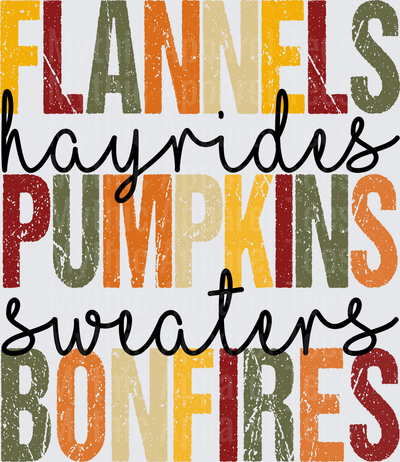 Disney Fall and Thanksgiving Flannels Hayrides Pumpkins Sweaters Bonfires Distressed Fall Typography