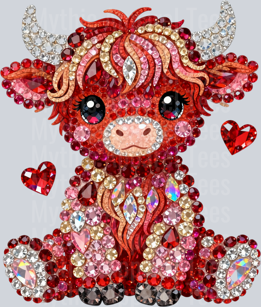 AZ697 Faux Rhinestone Valentines Day Highland Cow