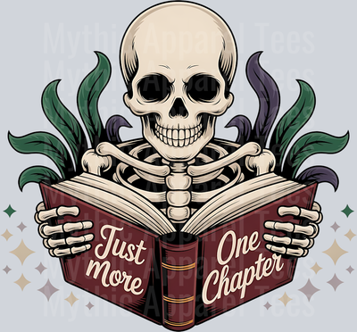 Just One More Chapter Skull DTF Book Transfers