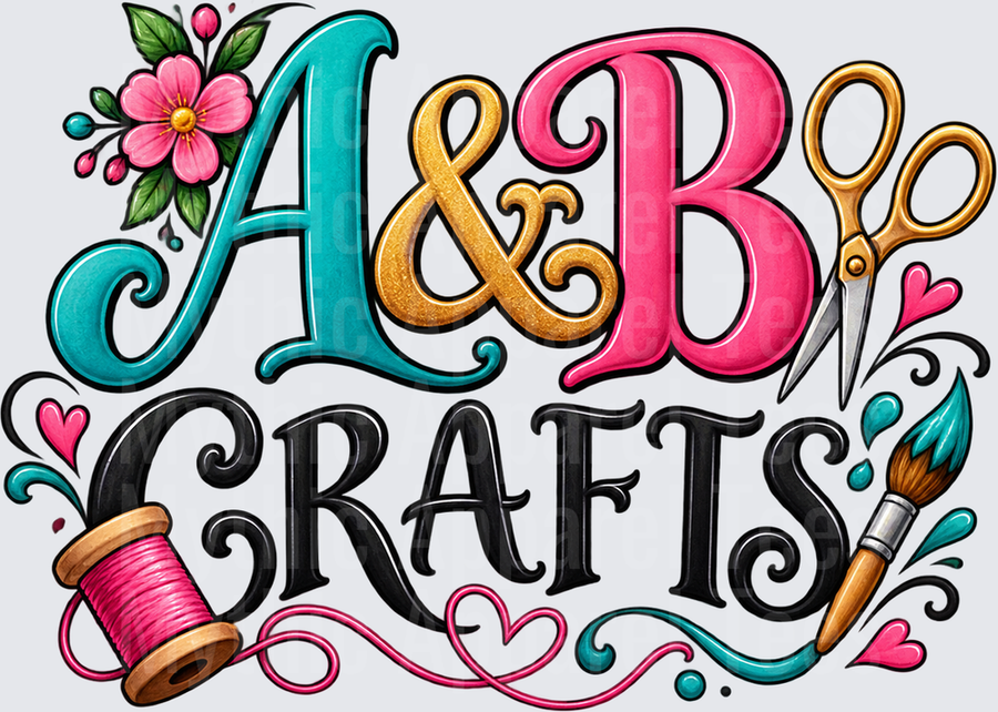 Colorful Crafting Logo Design with Scissors Sewing Thread Paintbrush and Floral Accents