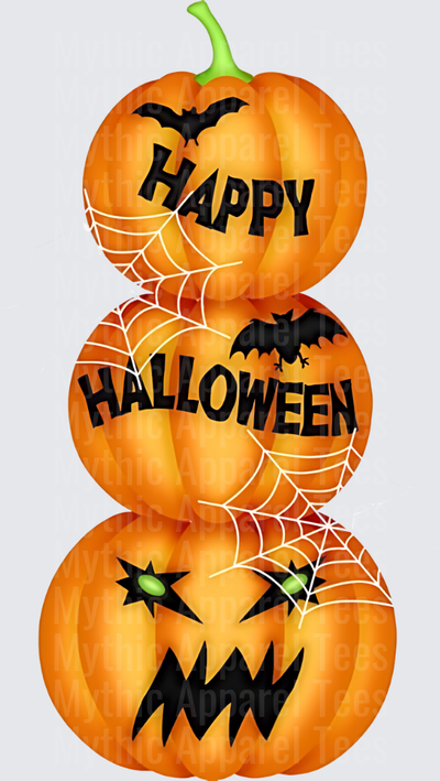 Happy Halloween Stacked Jack-O-Lanterns with Bats and Spiderwebs