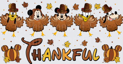 Disney Fall and Thanksgiving Thankful Mickey and Friends Turkey Pilgrim Squad with Pumpkins and Fall Leaves