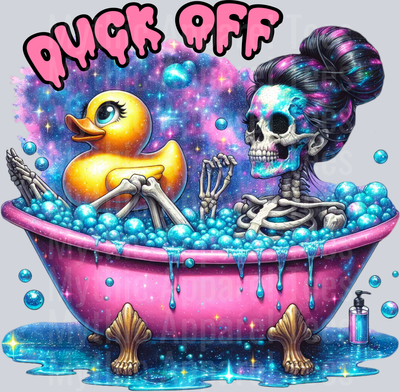 Duck Off Bathtub Rubber Ducky Skelly Girl DTF Skull Transfers