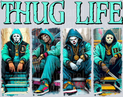 Teal Letters THUG LIFE Freddy Krueger Jason Vorhees Michael Myers Pennywise Gangster Pose Horror Movie DTF Thug Life Transfers