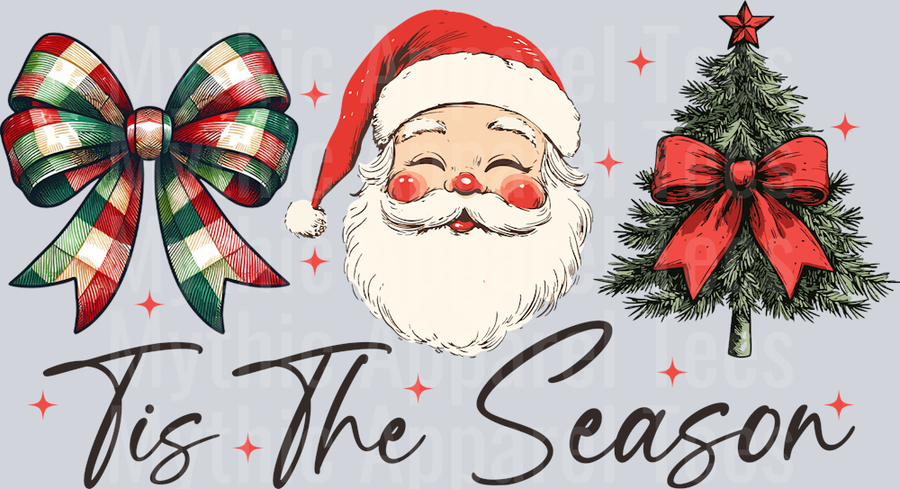 Tis the season bow santa tree Red DTF Christmas Transfers