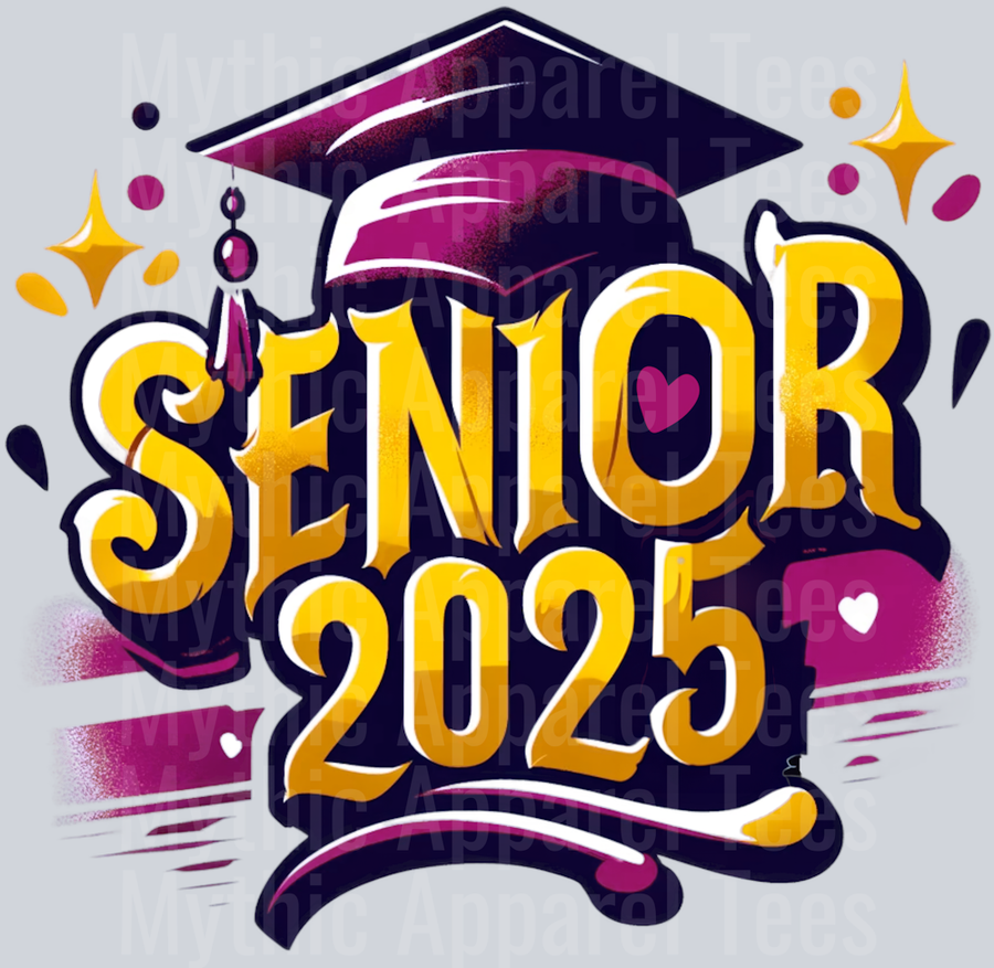 0024 Senior 2025 Airbrushed Maroon and Gold DTF 2025 Senior Graduation Transfers