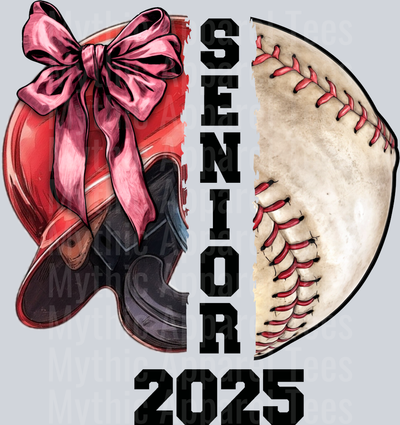 Senior Baseball with 2025 pink bow and helmet cute DTF Sports Transfers