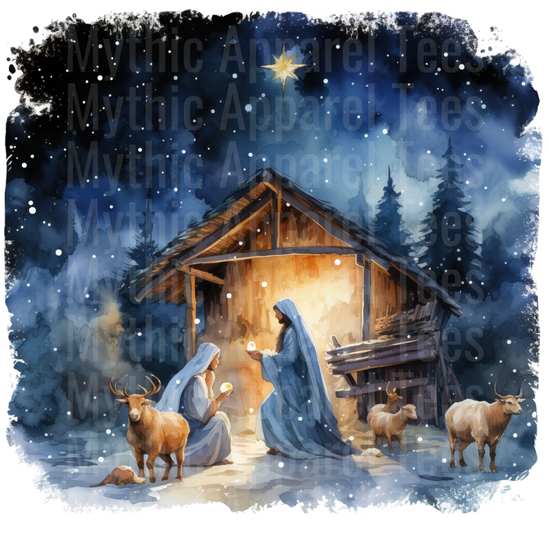 Nativity Scene Watercolor Christmas Manger Star of Bethlehem