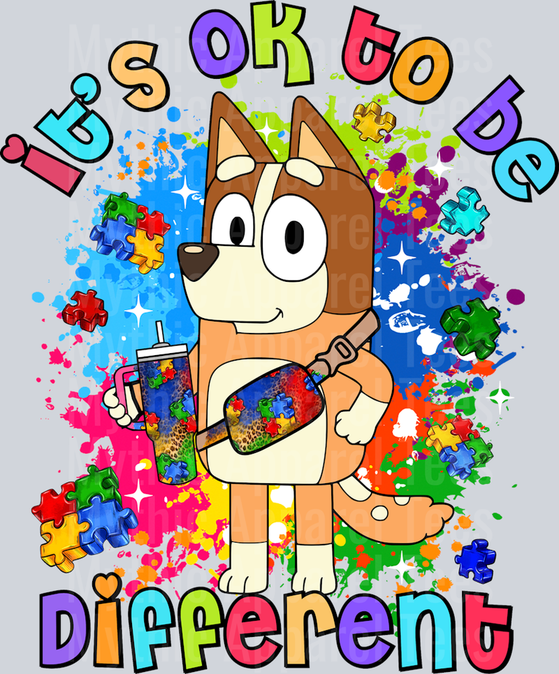 It's ok to be different 3 Bluey Autism Awareness DTF Bluey Transfers