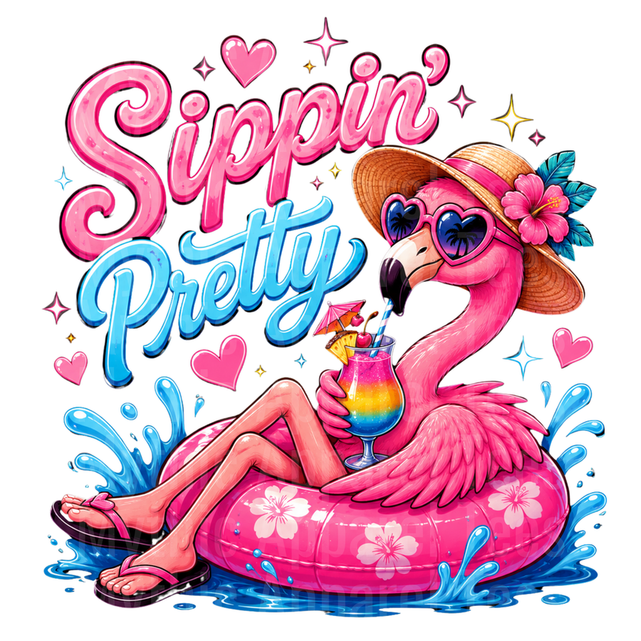 Flamingo Sippin Pretty Tropical Cocktail Float Summer Vibes