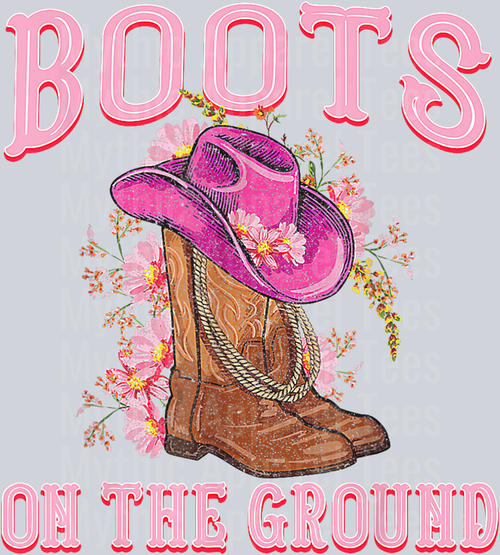 Pink Hat Light Tan boots Boots on the Ground DTF Western Transfers