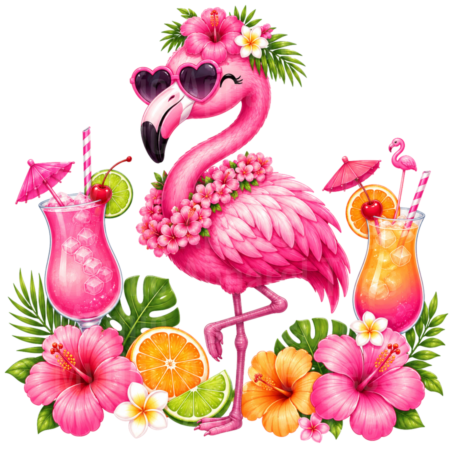 Flamingo Tropical Summer Cocktails Hibiscus Floral Lei Sunnies