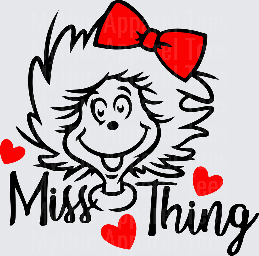 Dr. Seuss Miss Thing Character Face with Red Bow and Hearts