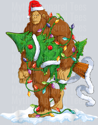 62 Bigfoot Sasquatch Santa Hat Christmas Xmas Tree Pjs Boys Men T-Shirt