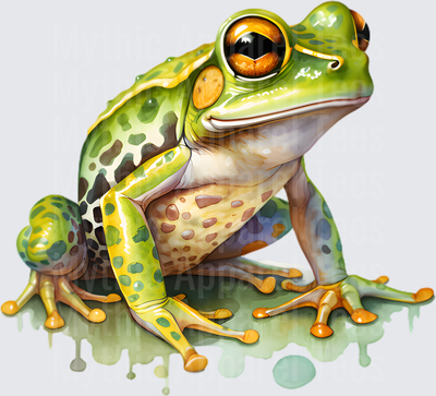 Vibrant Watercolor Tree Frog with Orange Eyes and Yellow Spotted Legs