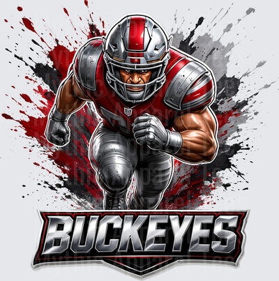 Buckeyes Fierce Football Player Scarlet and Gray Paint Splatter Graphic