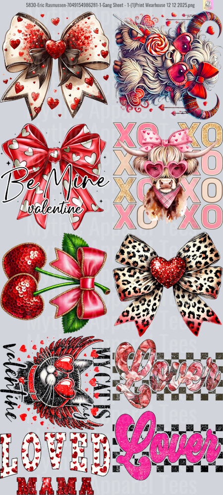 Valentines Day 1 GANG SHEET 10 FULL SIZE IMAGES