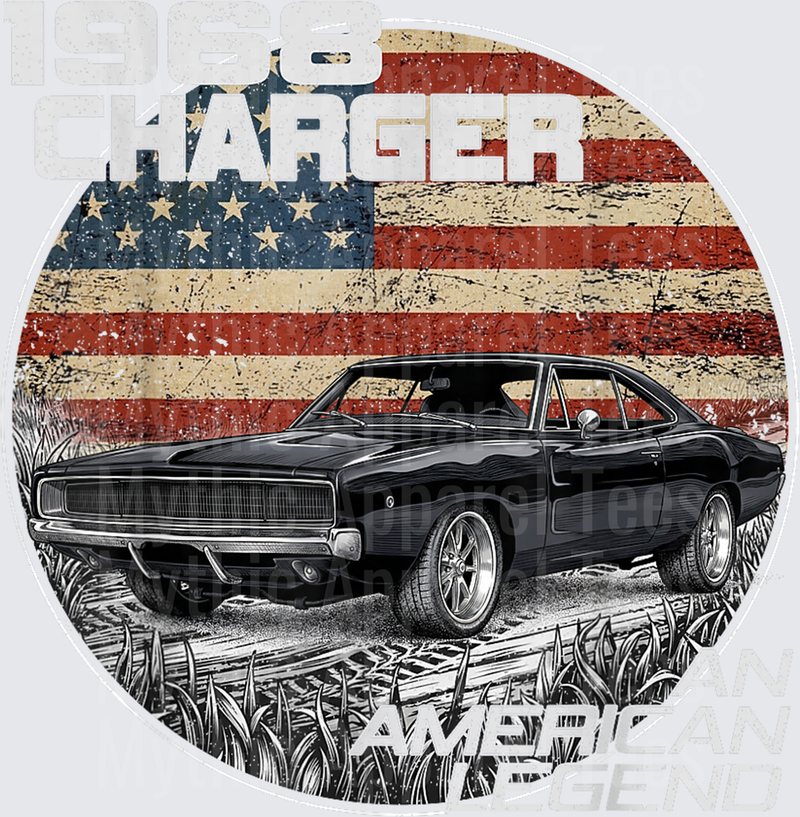 1968 68 Charger American Flag Silhouette Muscle Car T-Shirt