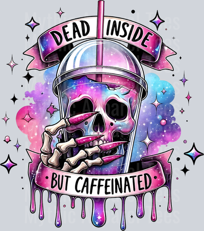 Dead tired but caffeinated DTF Skull Transfers