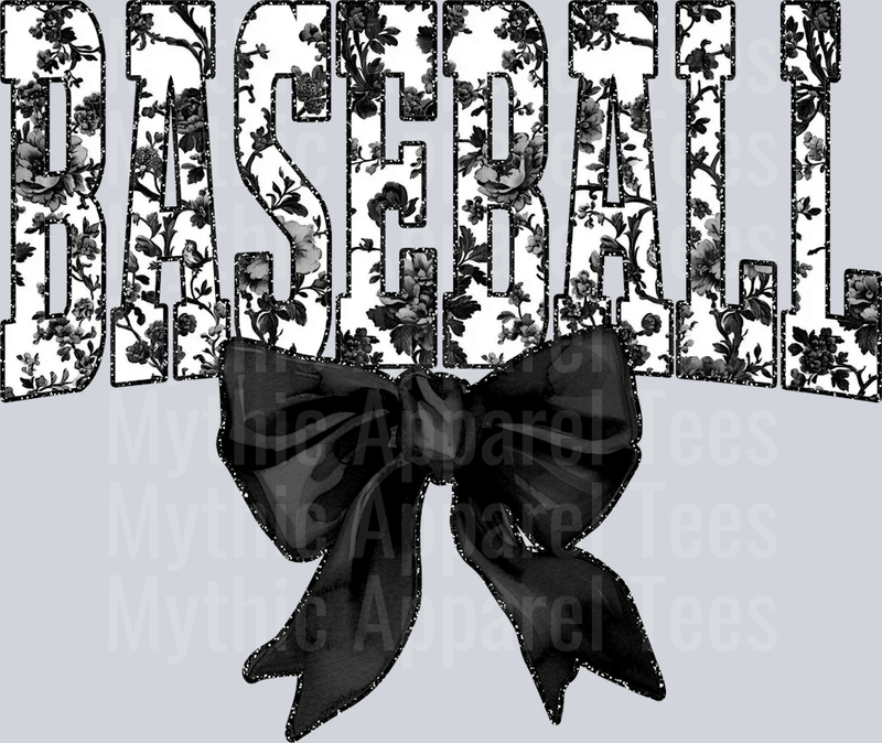 Black Baseball College Font Floral Pattern School Spirit & Sports