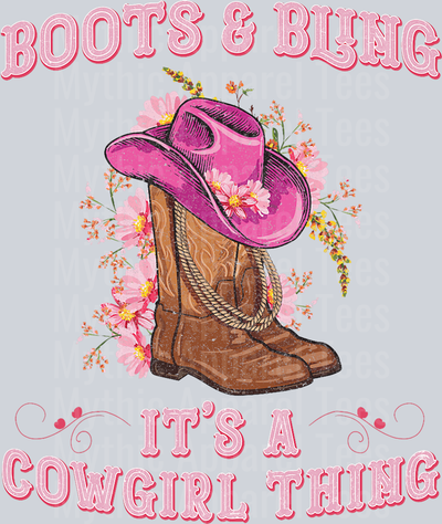 Boots and Bling its a cowgirl thing Pink Hat Tan boots DTF Western Girl Transfers