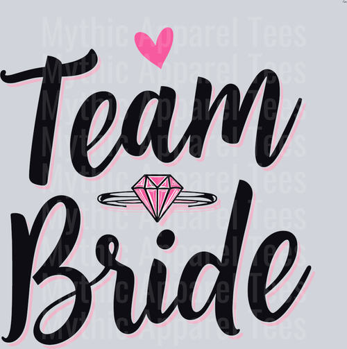 Team bride with pink diamond ring and a heart DTF Bridesmaid Transfers