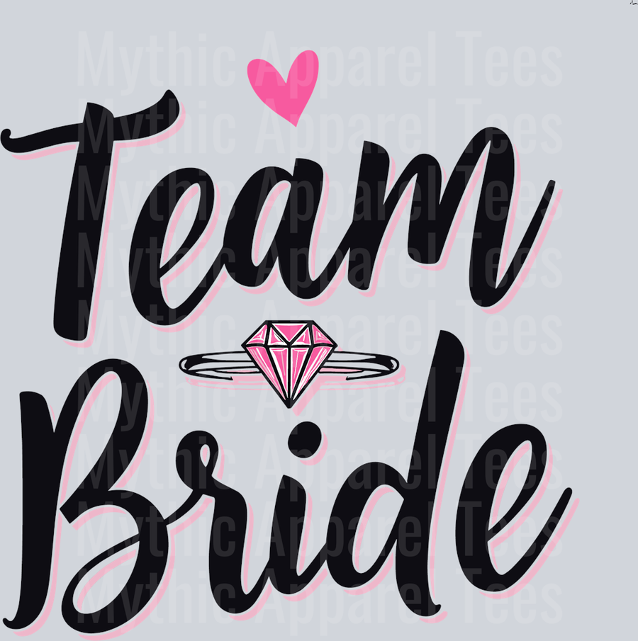 Team bride with pink diamond ring and a heart DTF Bridesmaid Transfers