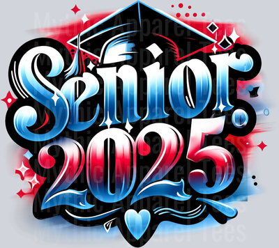0021Senior 2025 Airbrushed Red and Blue DTF 2025 Senior Graduation Transfers