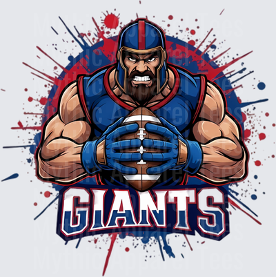 New York Giants Fierce Muscular Football Player Mascot Blue Red Paint Splatter