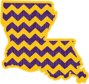 Louisiana State Outline Purple and Gold Chevron Pattern LSU Colors