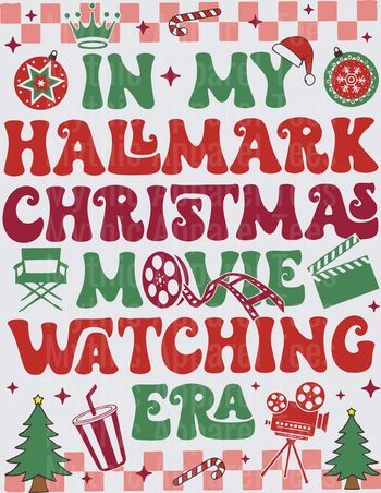 In My Hallmark Christmas Movie Watching Era Retro Typography with Holiday Icons Checkered Border