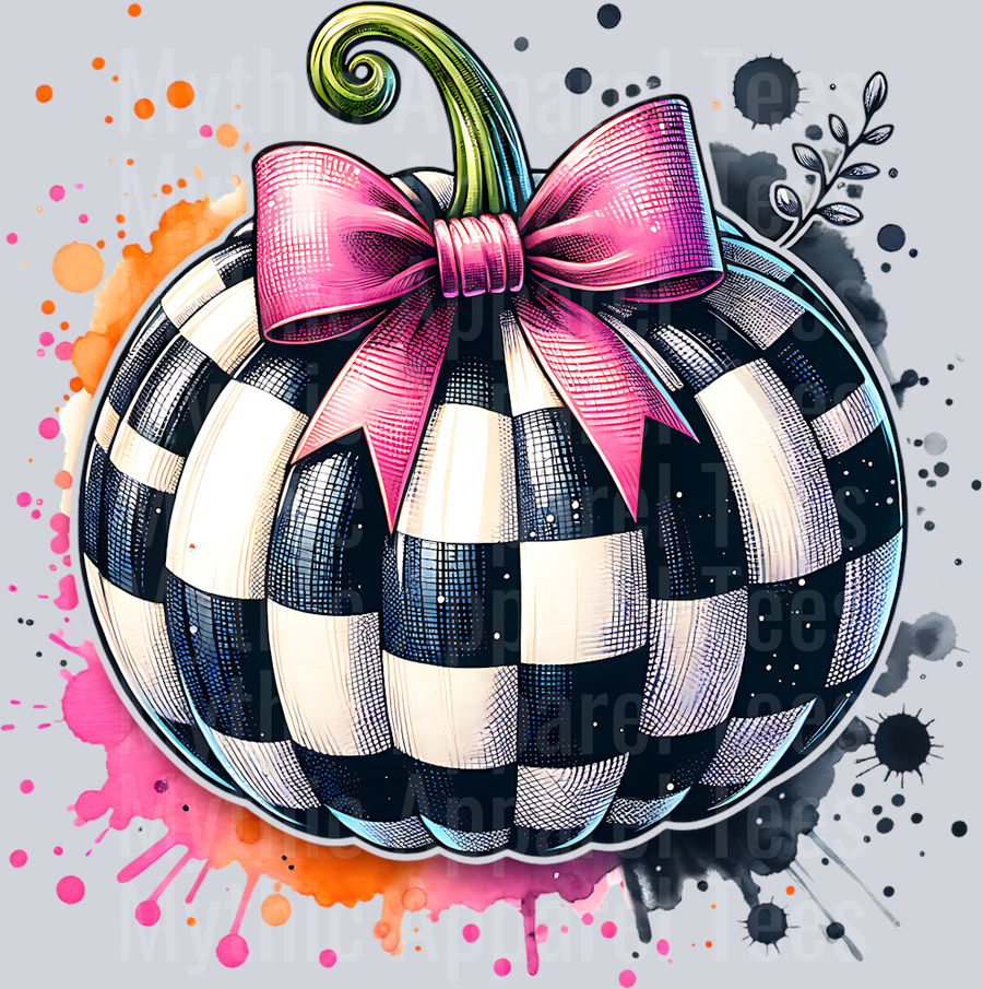 CHECKERED PUMPKIN WITH BOW CLIPART