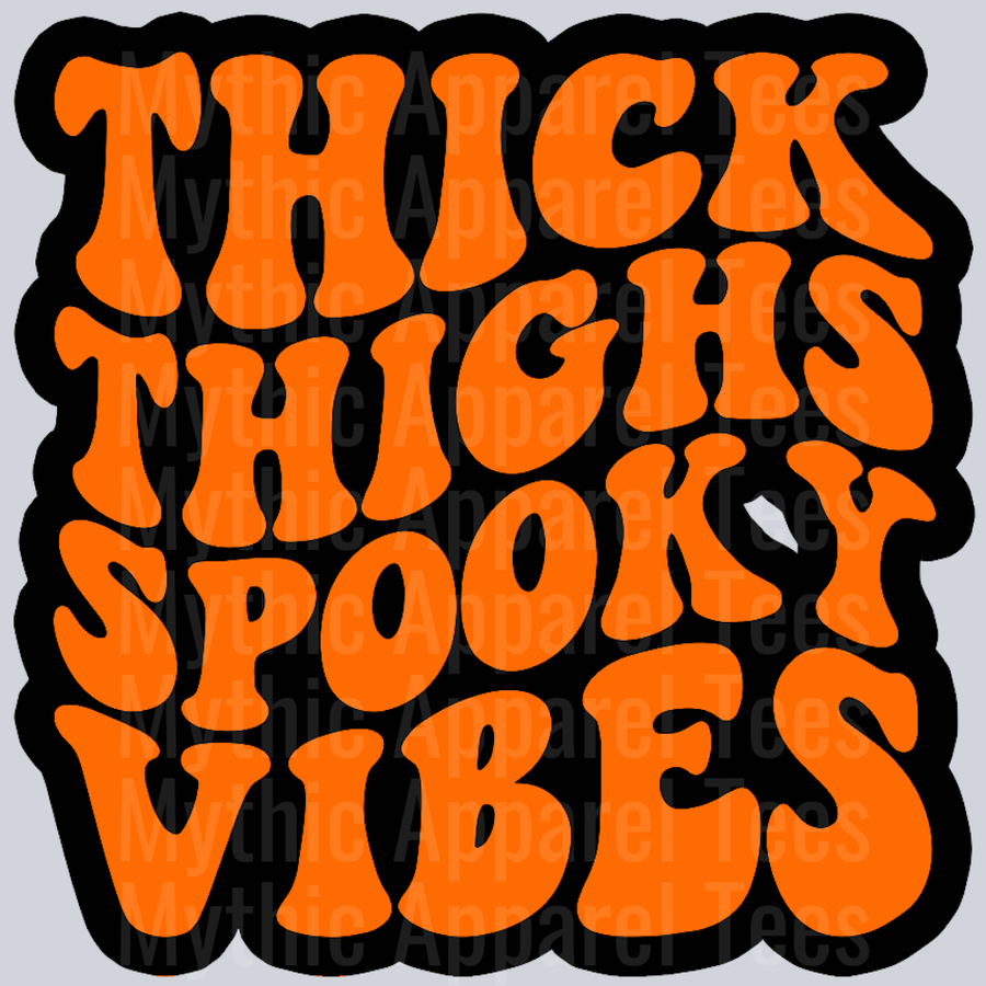 Thick Thighs Spooky Vibes Wavey Retro Style Funny Shirt Design