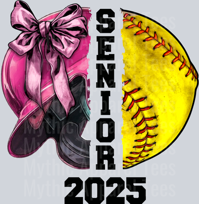 Softball Senior 2025 with yellow ball and pink bow cute DTF Sports Transfers