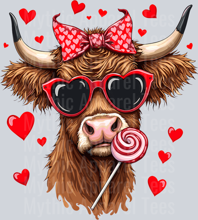 193 Scottish Highland Cow With Sunglasses Valentine_S Day Long Sleeve T-Shirt