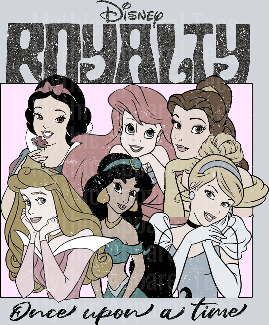 Royalty Disney Princesses Faded style classic once upon a time DTF Disney Transfers