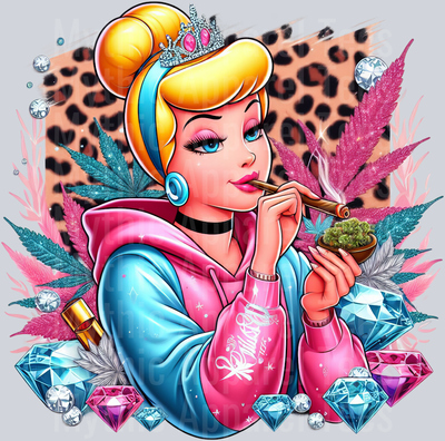 Cinderella Weed Plant Cheeta Print Jewels Smoking Weed DTF Weed Transfers