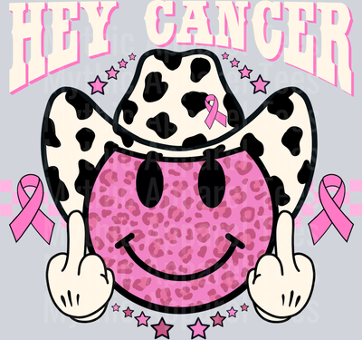 Hey Cancer Western Hat Cow Prints Breast Cancer Awareness White Words