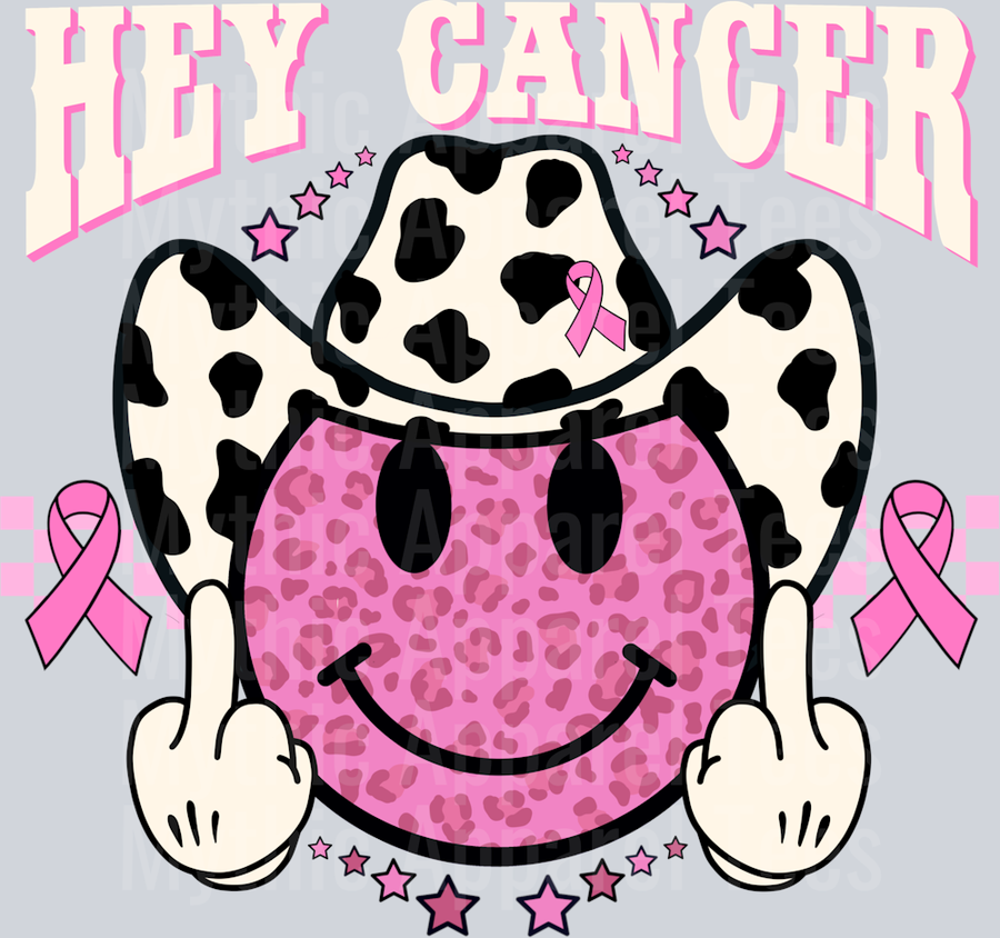 Hey Cancer Western Hat Cow Prints Breast Cancer Awareness White Words