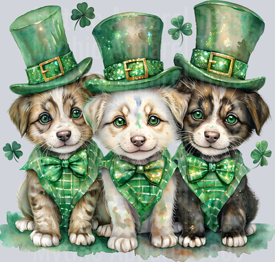 Dogs Green Top Hats Cute St Patrick's day
