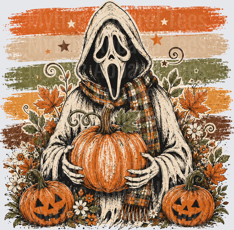 Halloween Ghostface Scream Mask Cozy Fall Pumpkin Patch