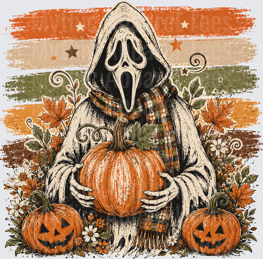 Halloween Ghostface Scream Mask Cozy Fall Pumpkin Patch